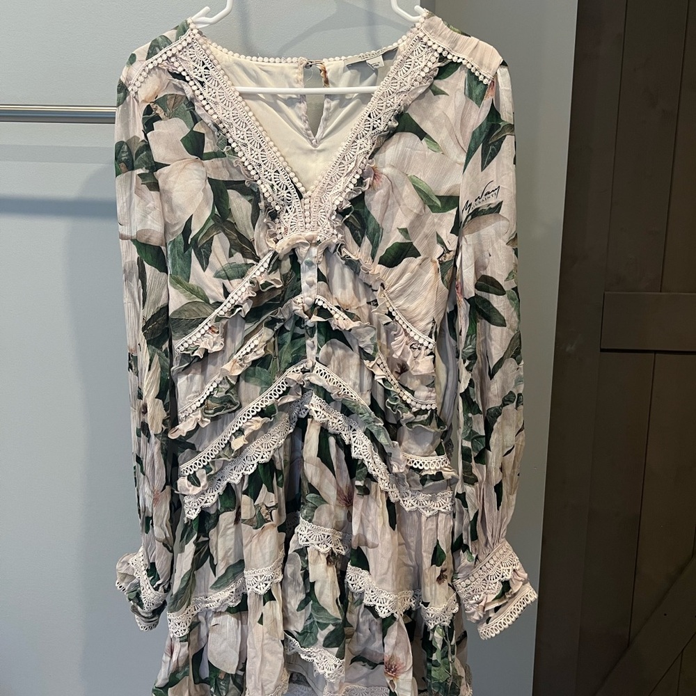 All Saints Lace Detail Top in Cream and Green